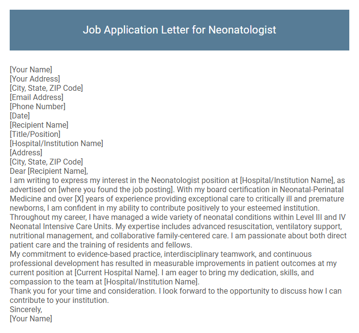 Job Application Letter for Neonatologist