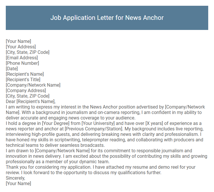 Job Application Letter for News Anchor