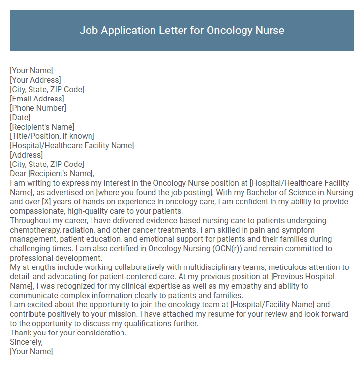Job Application Letter for Oncology Nurse