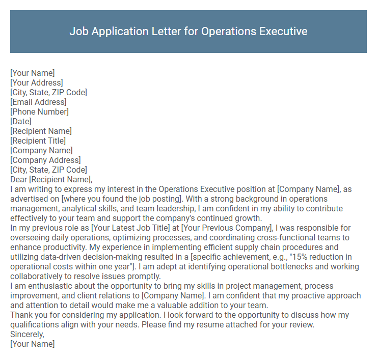 Job Application Letter for Operations Executive