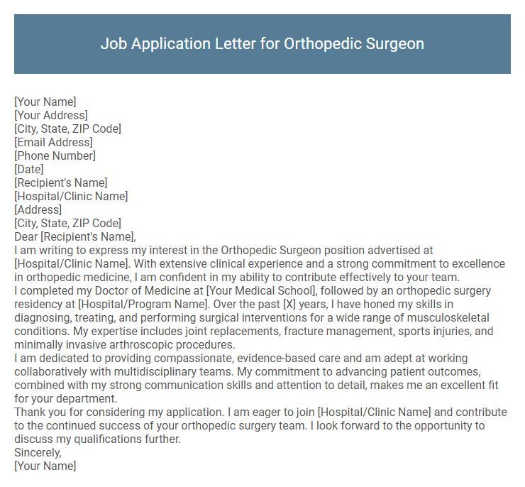 Job Application Letter for Orthopedic Surgeon