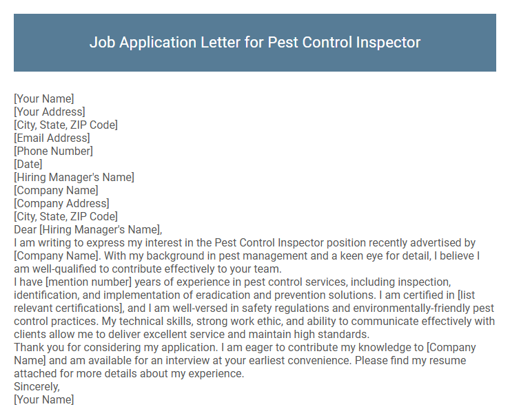 Job Application Letter for Pest Control Inspector