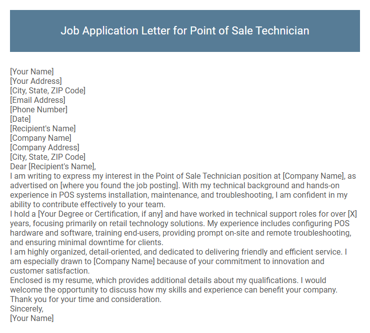 Job Application Letter for Point of Sale Technician
