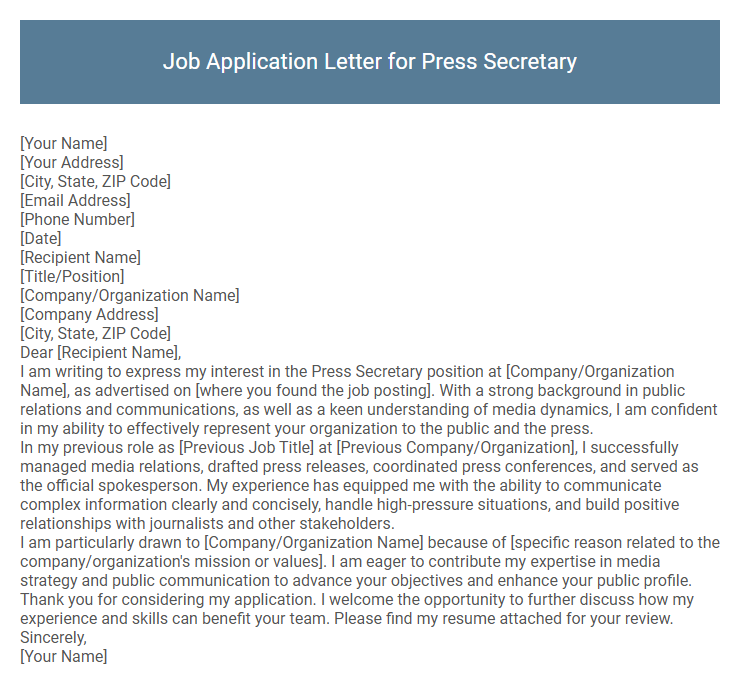 Job Application Letter for Press Secretary