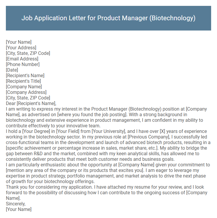 Job Application Letter for Product Manager (Biotechnology)