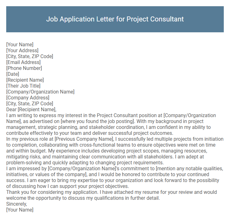 Job Application Letter for Project Consultant