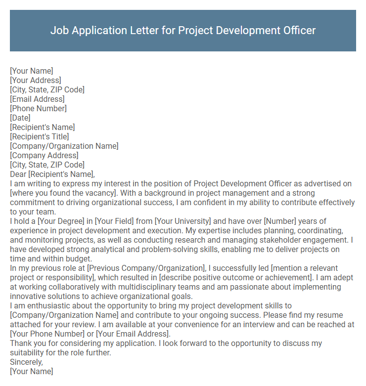 Job Application Letter for Project Development Officer