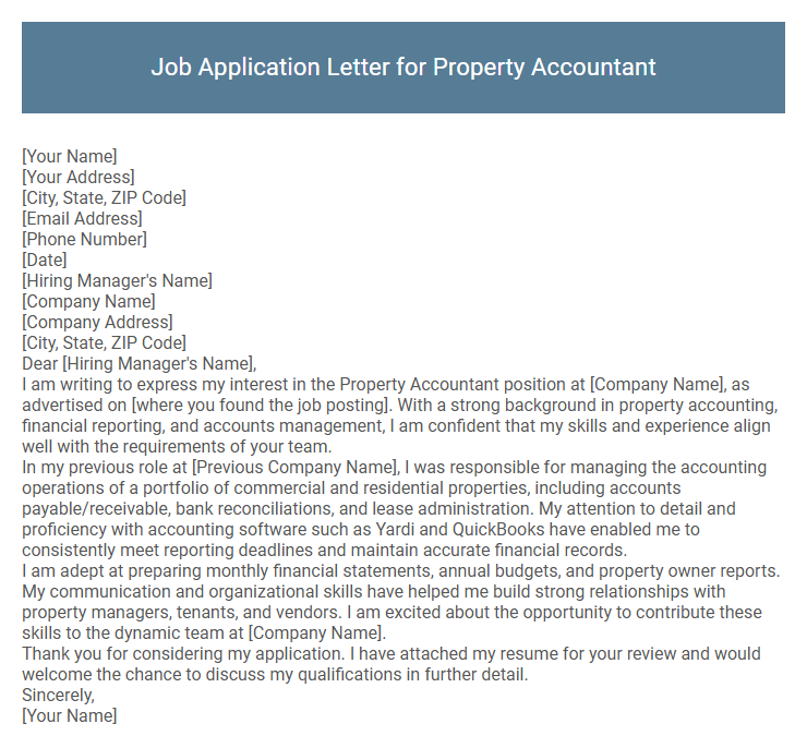 Job Application Letter for Property Accountant