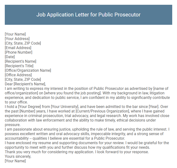 Job Application Letter for Public Prosecutor