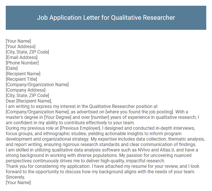 Job Application Letter for Qualitative Researcher