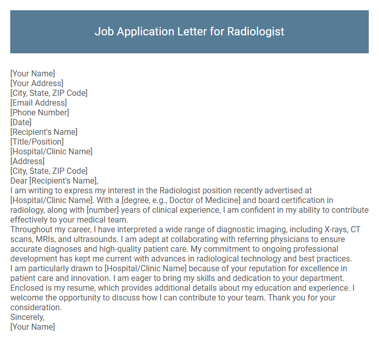 Job Application Letter for Radiologist