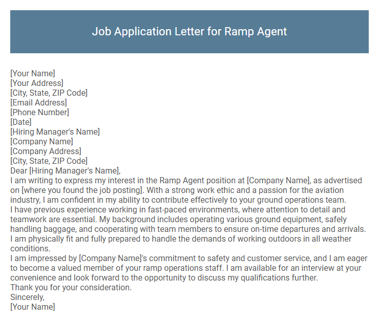 Job Application Letter for Ramp Agent