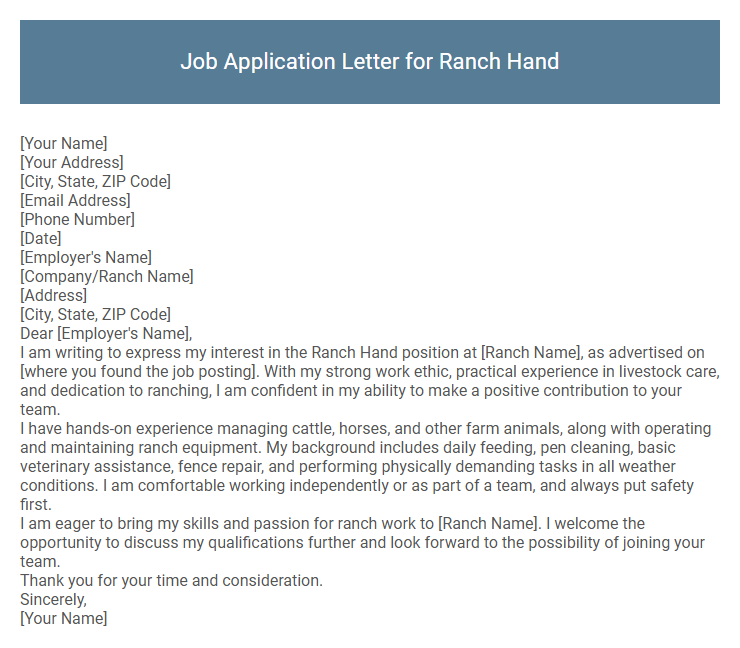 Job Application Letter for Ranch Hand