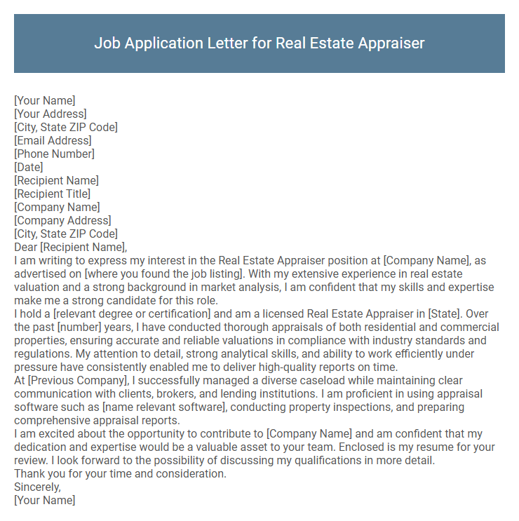 Job Application Letter for Real Estate Appraiser
