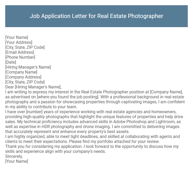 Job Application Letter for Real Estate Photographer