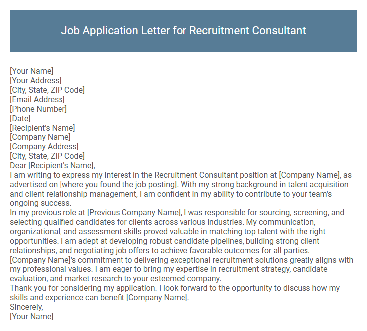 Job Application Letter for Recruitment Consultant
