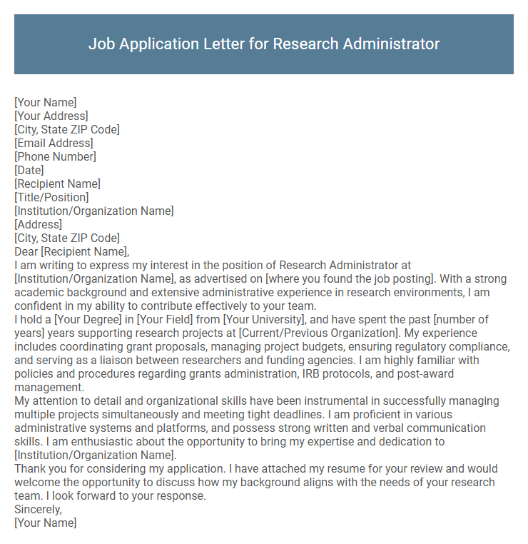 Job Application Letter for Research Administrator