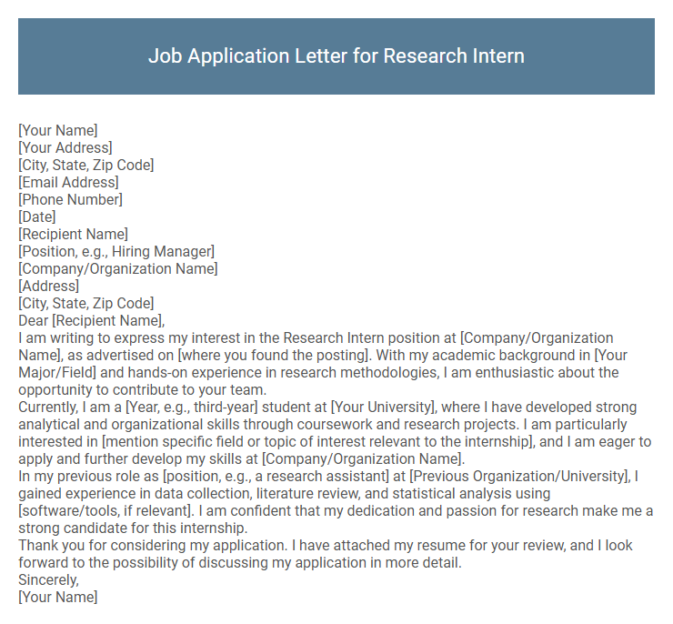 Job Application Letter for Research Intern
