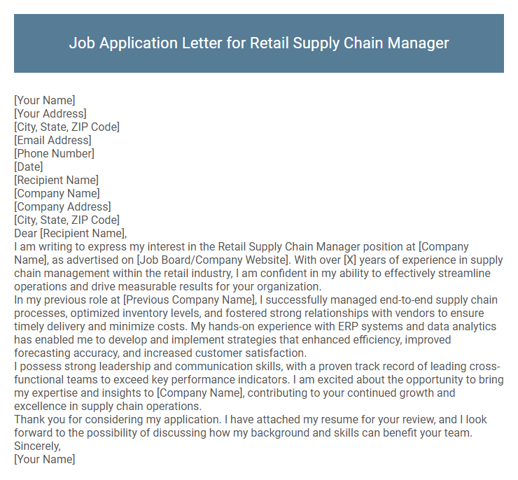 Job Application Letter for Retail Supply Chain Manager