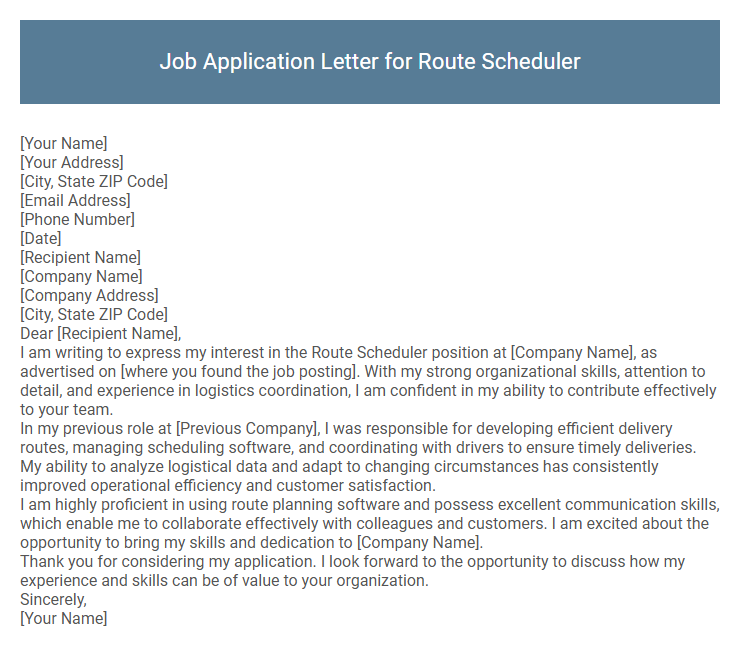 Job Application Letter for Route Scheduler