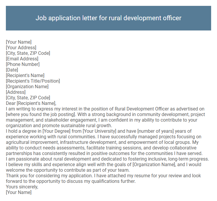 Job application letter for rural development officer