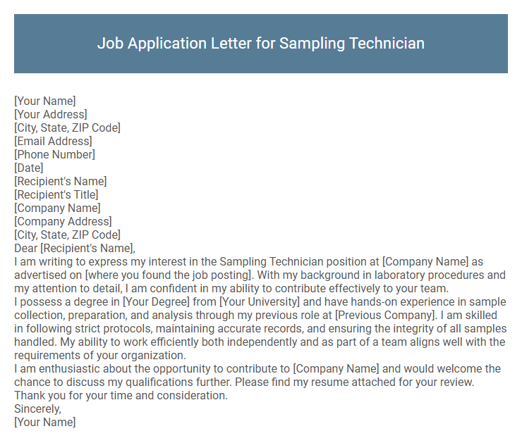 Job Application Letter for Sampling Technician