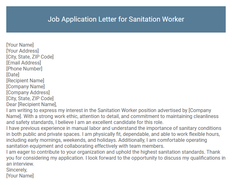 Job Application Letter for Sanitation Worker