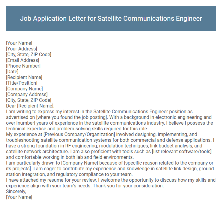 Job Application Letter for Satellite Communications Engineer