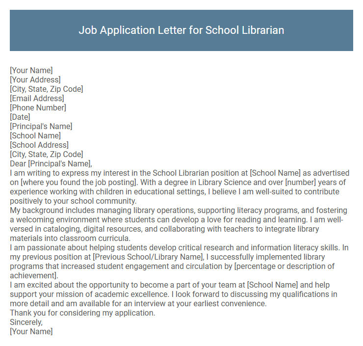Job Application Letter for School Librarian