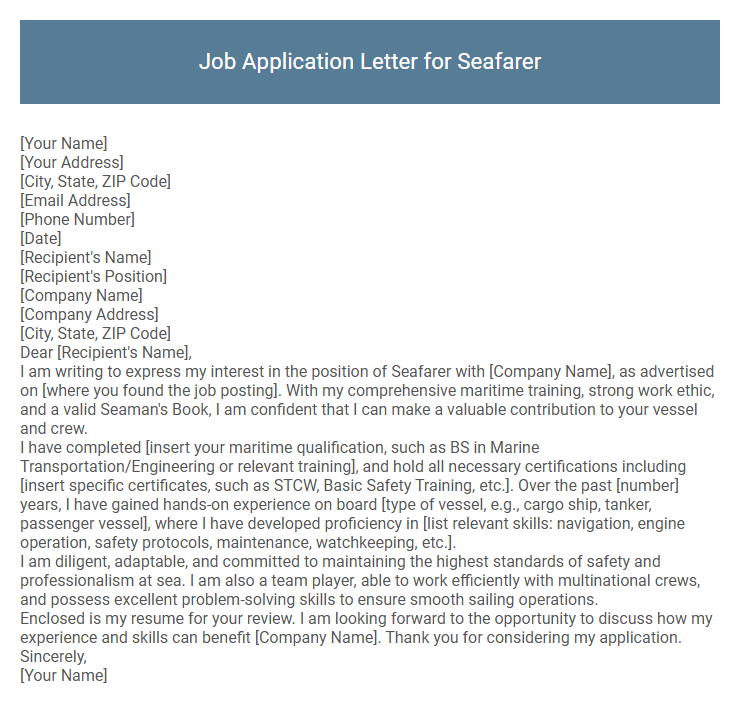 Job Application Letter for Seafarer