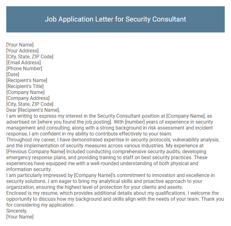 Job Application Letter for Security Consultant