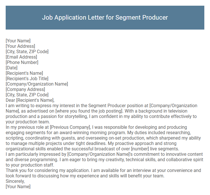 Job Application Letter for Segment Producer