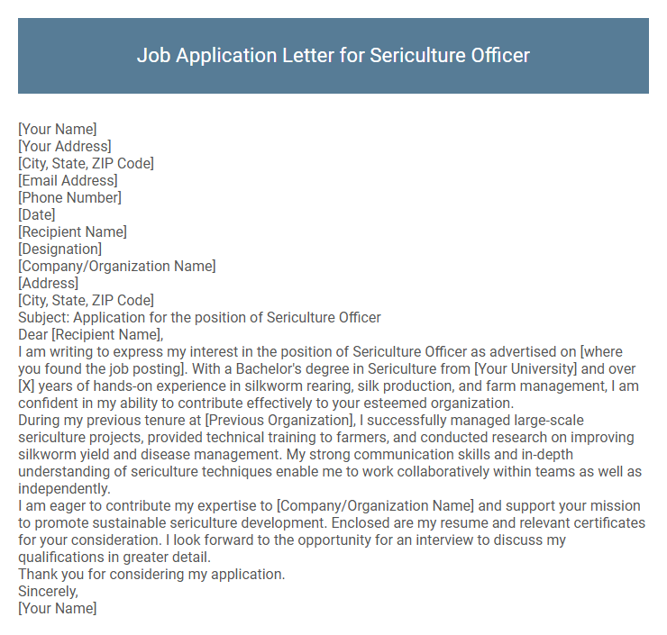 Job Application Letter for Sericulture Officer