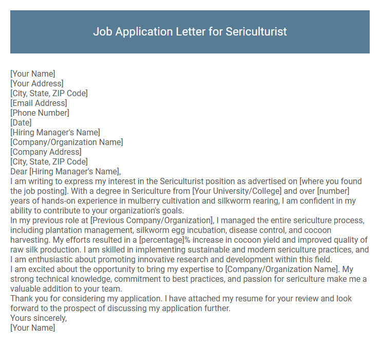 Job Application Letter for Sericulturist