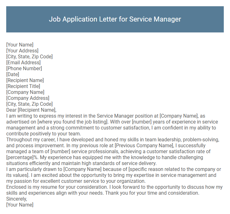 Job Application Letter for Service Manager