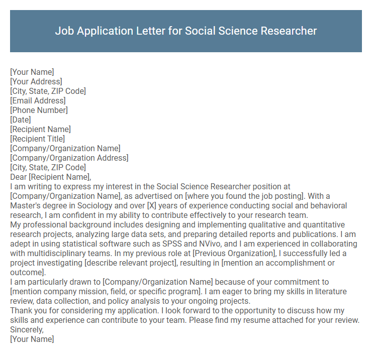 Job Application Letter for Social Science Researcher
