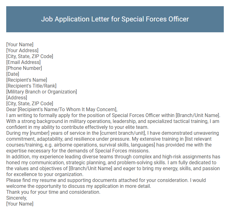 Job Application Letter for Special Forces Officer