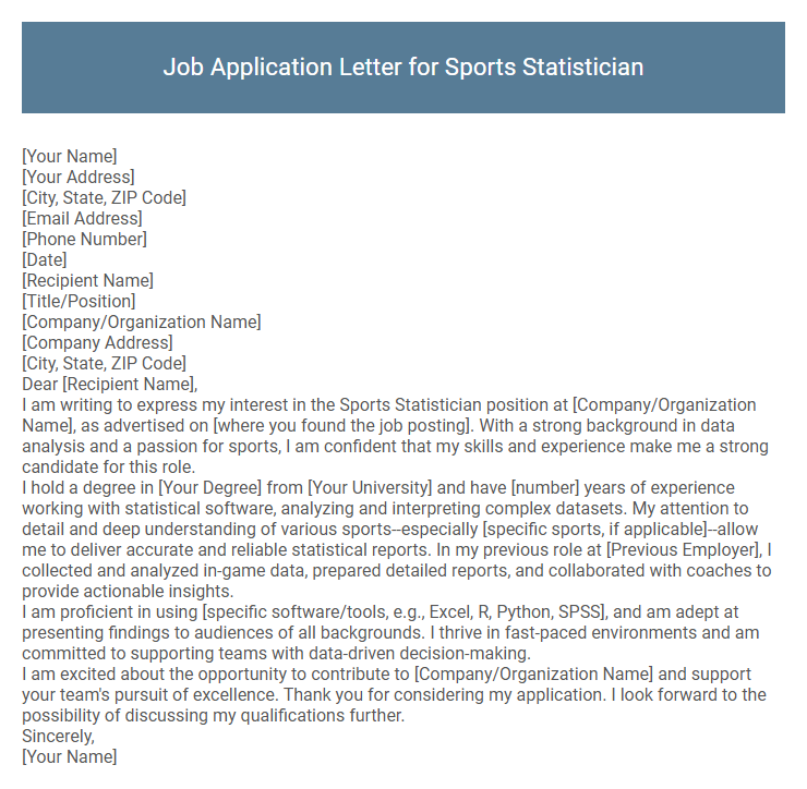 Job Application Letter for Sports Statistician