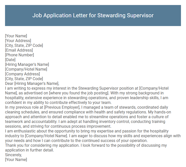 Job Application Letter for Stewarding Supervisor