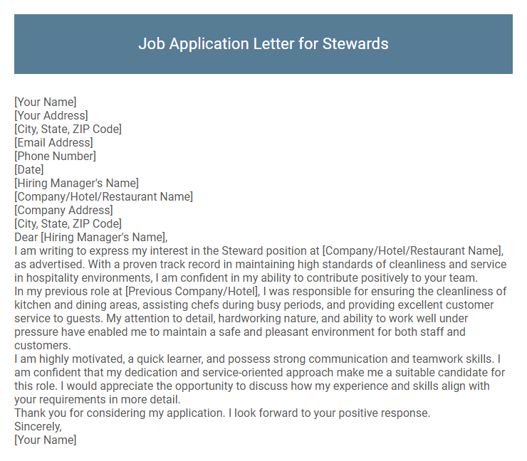 Job Application Letter for Stewards