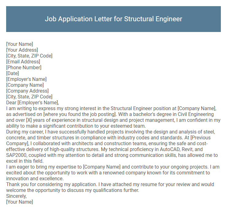 Job Application Letter for Structural Engineer