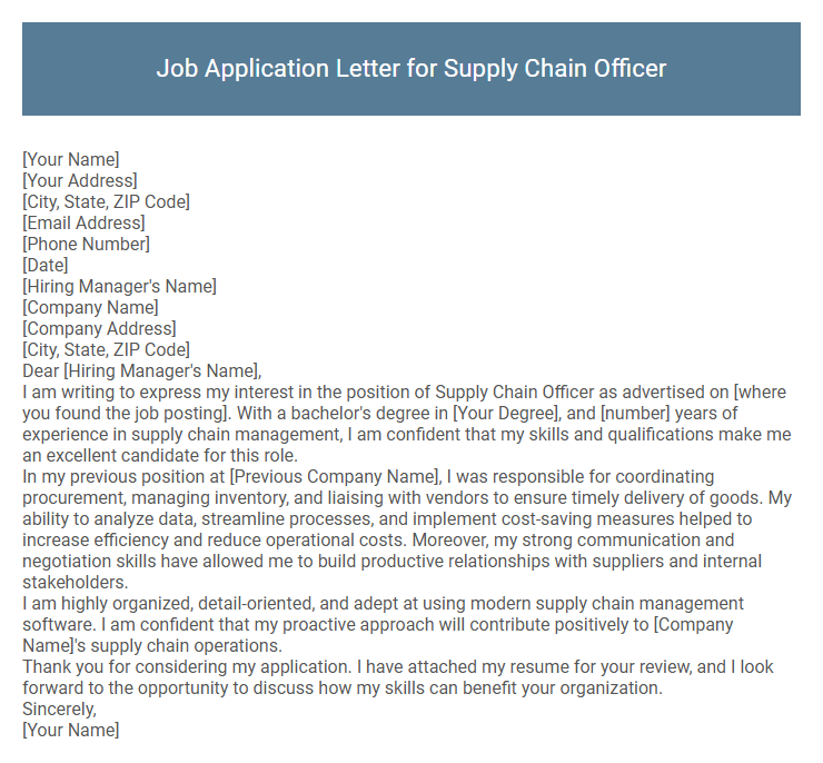 Job Application Letter for Supply Chain Officer