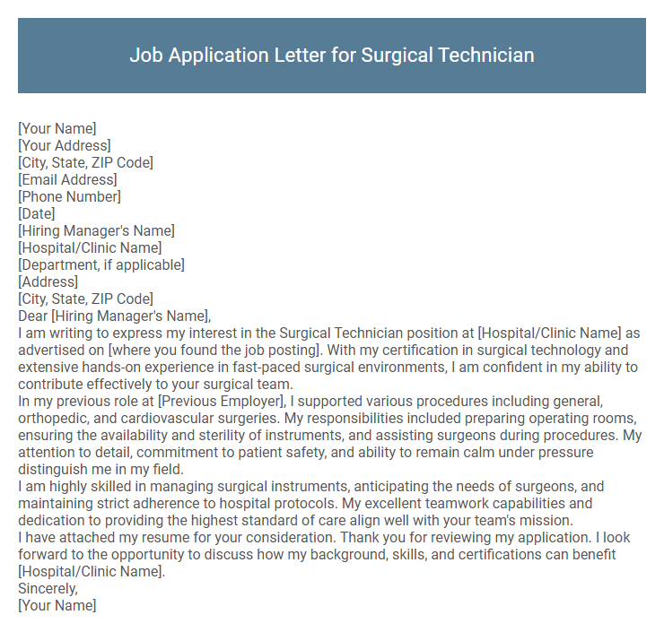 Job Application Letter for Surgical Technician
