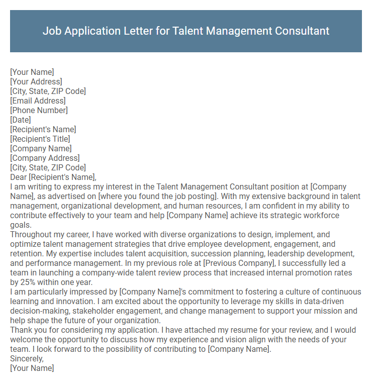 Job Application Letter for Talent Management Consultant