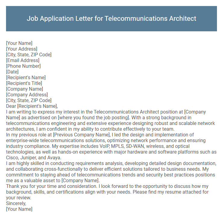 Job Application Letter for Telecommunications Architect