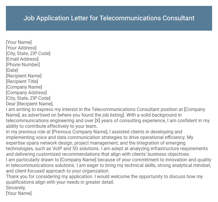 Job Application Letter for Telecommunications Consultant