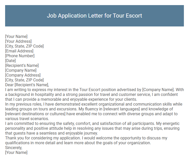 Job Application Letter for Tour Escort