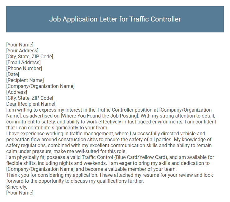 Job Application Letter for Traffic Controller