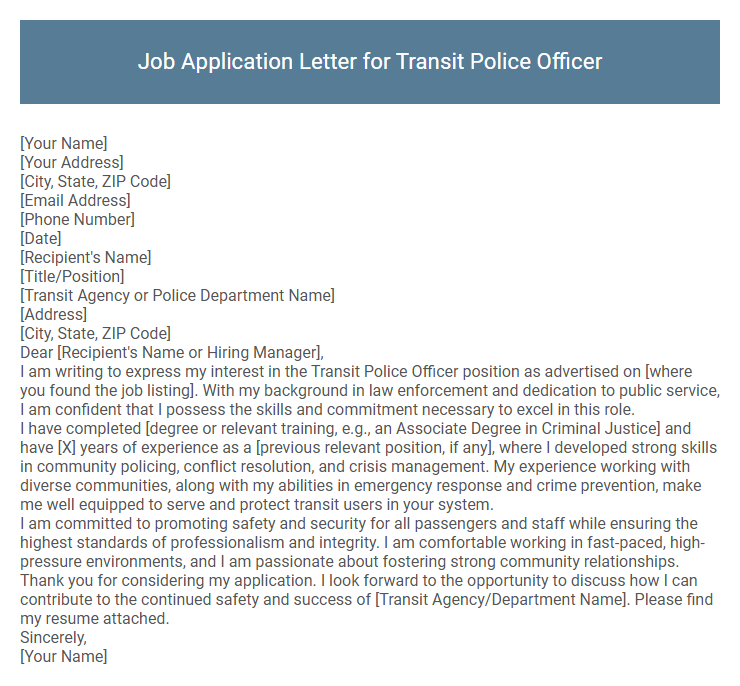 Job Application Letter for Transit Police Officer