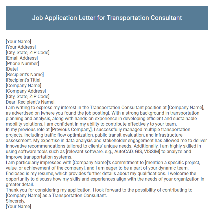 Job Application Letter for Transportation Consultant